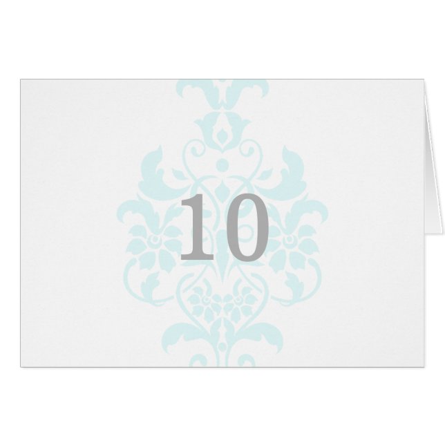Carte de numéro de table Aqua Subtle Damask (Devant horizontal)
