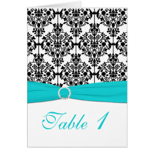 Carte de numéro de table Aqua, White et Black Dama