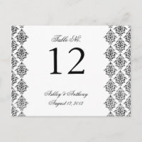 Carte de numéro de table Arabesque Black White Dam