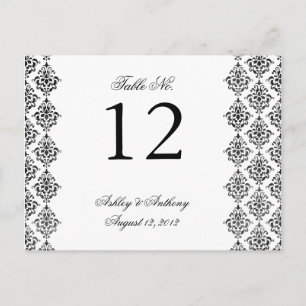 Carte de numéro de table Arabesque Black White Dam