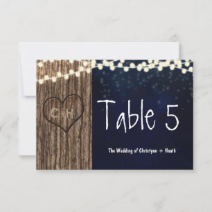 Carte de numéro de table avec cœur rustique sculpt