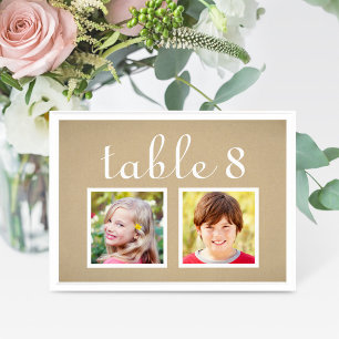 Carte de numéro de table avec photo d'enfance en K