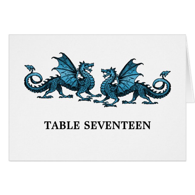 Carte de numéro de table Blue Elegant Dragons (Devant horizontal)