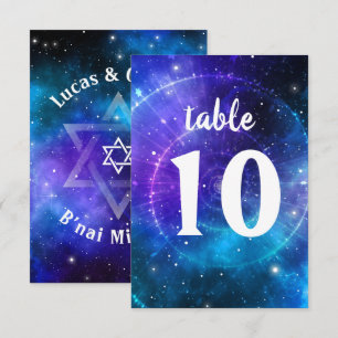 Carte de numéro de table Blue Purple B'nai Mitzvah