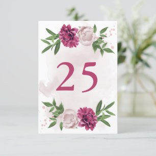 carte de numéro de table botanique mauve rose