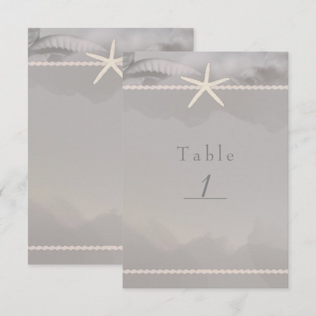 Carte de numéro de table chic grise étoile de mer  (Devant / Derrière)