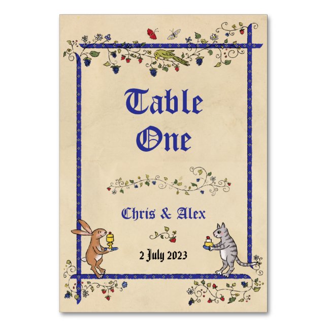 Carte de numéro de table d'animaux médiévaux avec  (Par défaut)