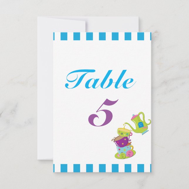Carte de numéro de table d'anniversaire des tasses (Devant)