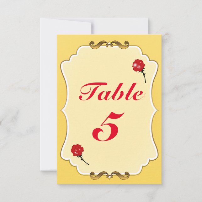 Carte de numéro de table de fête à la rose rouge d (Devant)