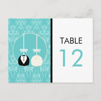 Carte de numéro de table de gâteau turquoise