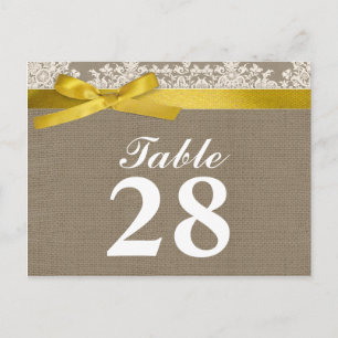 carte de numéro de table de la dentelle de burlap