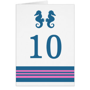 Carte de numéro de table de l'hippocampe bleu rose