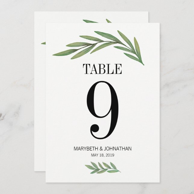Carte de numéro de table de mariage à feuille de v (Devant / Derrière)