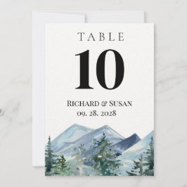 Carte de numéro de table de mariage à l'aquarelle 