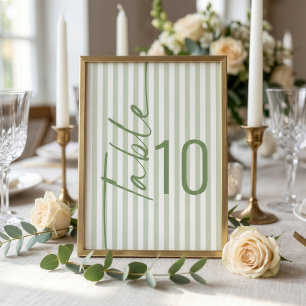 Carte de numéro de table de mariage à rayures vert
