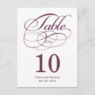 Carte de numéro de table de mariage à tourbillons 