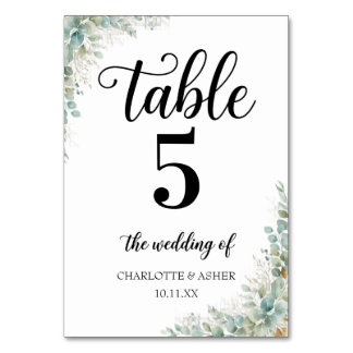 Carte de numéro de table de mariage au eucalyptus