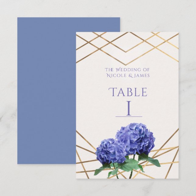 Carte de numéro de table de mariage avec fleurs d' (Devant / Derrière)