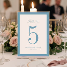 Carte de numéro de table de mariage bleu élégance 