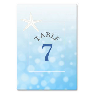 Carte de numéro de table de mariage Blue Starfish 