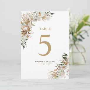 Carte de numéro de table de mariage bohème or et v