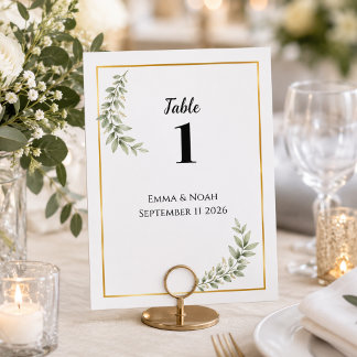 Carte de numéro de table de mariage botanique