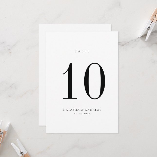 Carte de numéro de table de Mariage chic contempor (Devant/Arrière en situation)