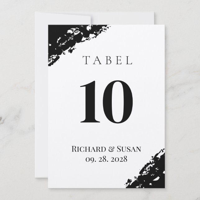 Carte de numéro de table de Mariage d'aquarelle no (Devant)