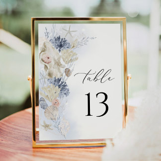 Carte de Numéro de Table de Mariage de Plage Côtiè