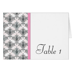 Carte de numéro de table de mariage en damas rose 