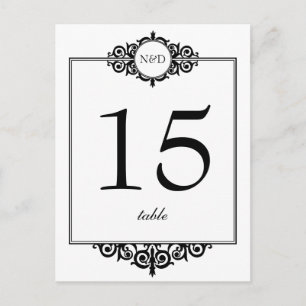 Carte de numéro de table de mariage en noir blanc 