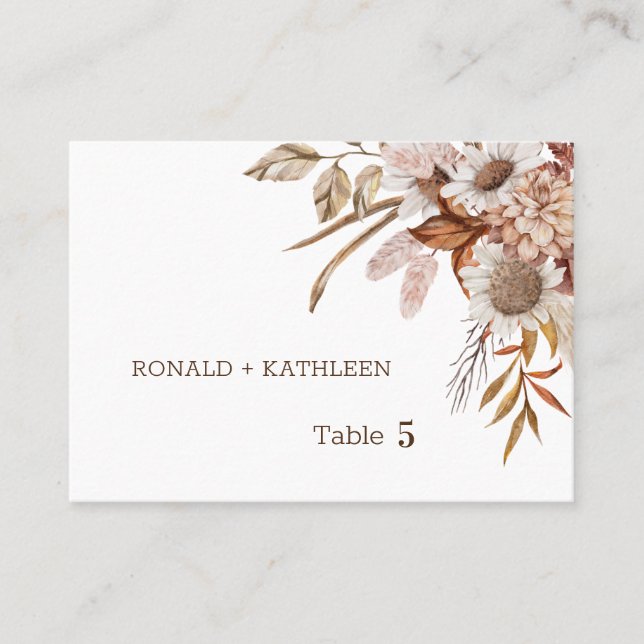Carte de numéro de table de mariage floral automna (Devant)