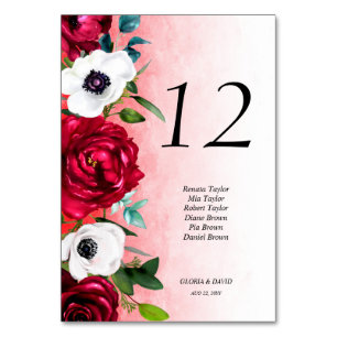 Carte de numéro de table de Mariage Floral blanc r