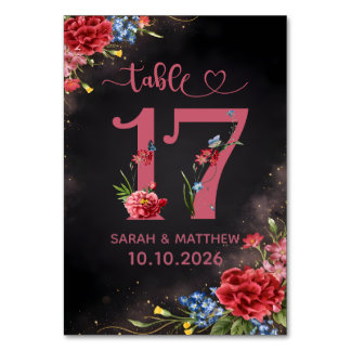Carte de numéro de table de mariage floral rose 17