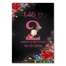 Carte de numéro de table de mariage floral rose nu