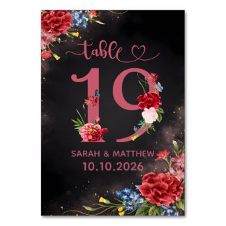 Carte de numéro de table de mariage floral rose pâ