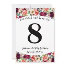 Carte de numéro de table de mariage florale Jardin