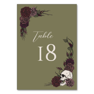 Carte de numéro de table de mariage gothique vert