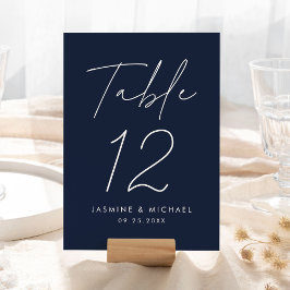 Carte de Numéro de Table de Mariage Navy Script Mo
