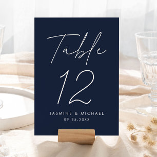 Carte de Numéro de Table de Mariage Navy Script Mo