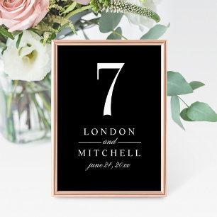 Carte de numéro de table de mariage noir classique