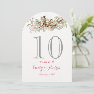 Carte de numéro de table de mariage oiseaux d'amou