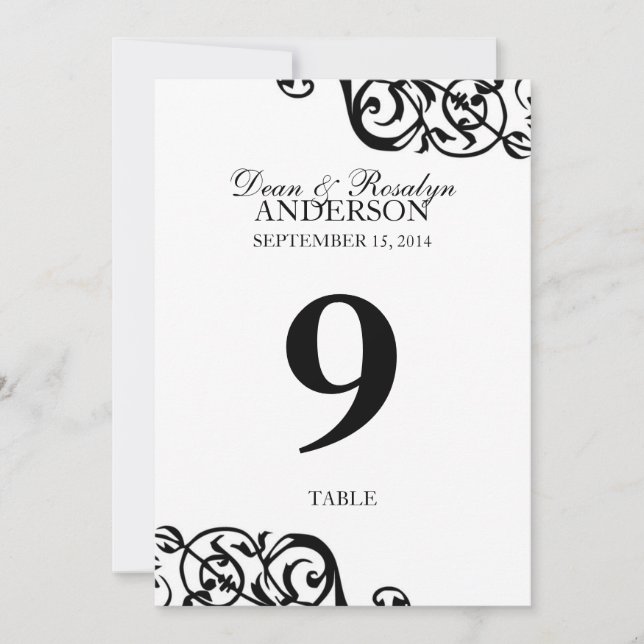 Carte de numéro de table de mariage réception de f (Devant)
