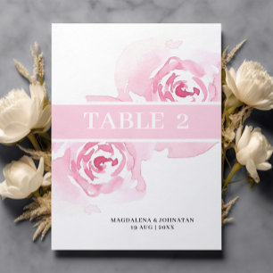 Carte de numéro de table de Mariage rose Roses