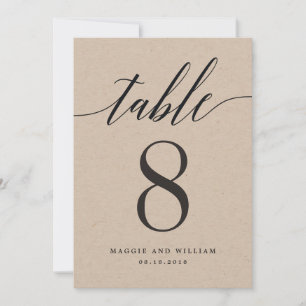 Carte de numéro de table de script moderne Kraft