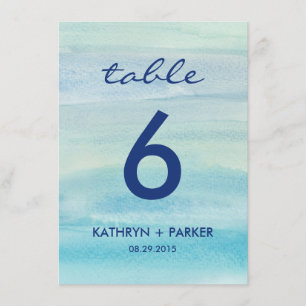Carte de numéro de table double face Océan aquarel