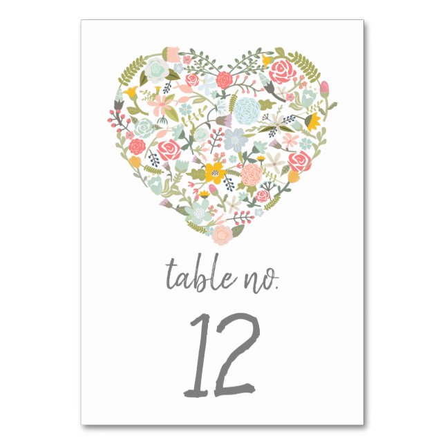 Carte de numéro de table du coeur floral (Par défaut)