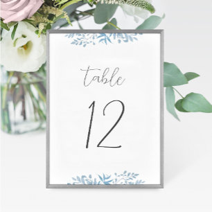 Carte de numéro de table du Mariage bleu Eucalyptu