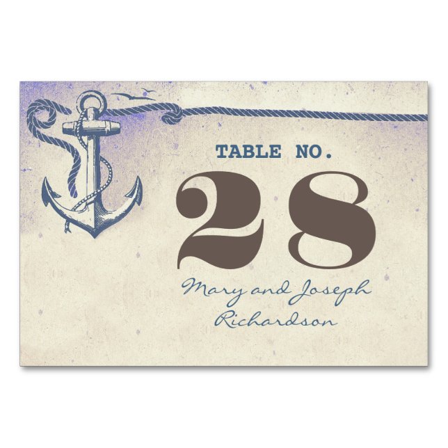 Carte de numéro de table du Mariage d'Ancres nauti (Devant)
