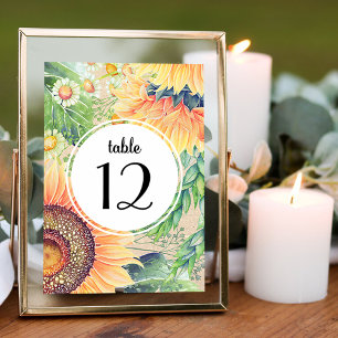 Carte de numéro de table du Mariage des tournesols